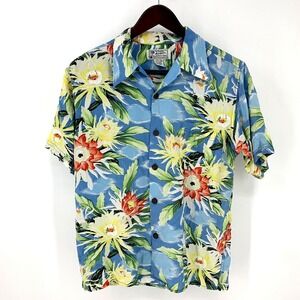 Avanti Hawaiian Shirt 100%‎ Silk Tropical Flowers Floral Blue Mens XS